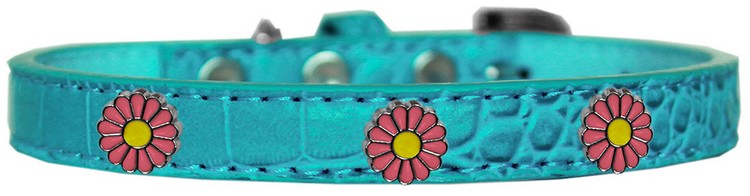 Pink Daisy Widget Croc Dog Collar Turquoise Size 20